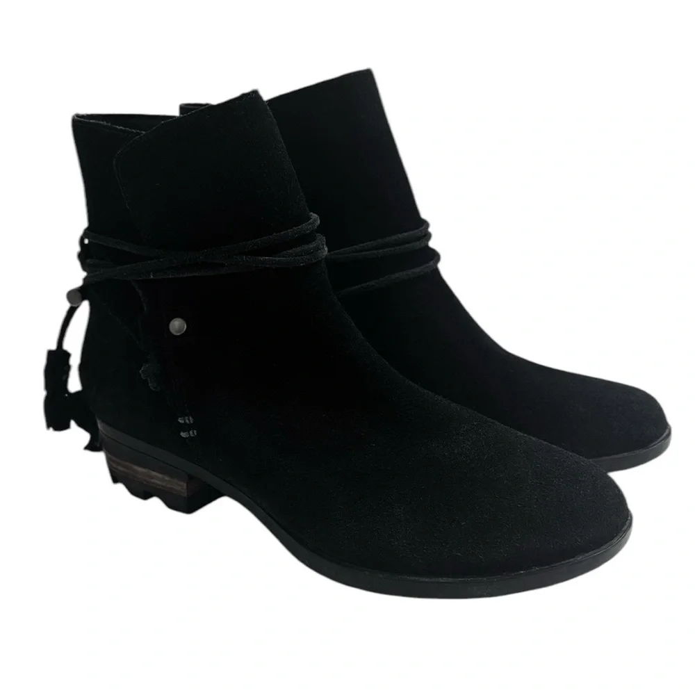 SOREL Farah Black Suede Ankle Boots Block Heel NL2682 Size 8.5 EUC - Picture 10 of 10